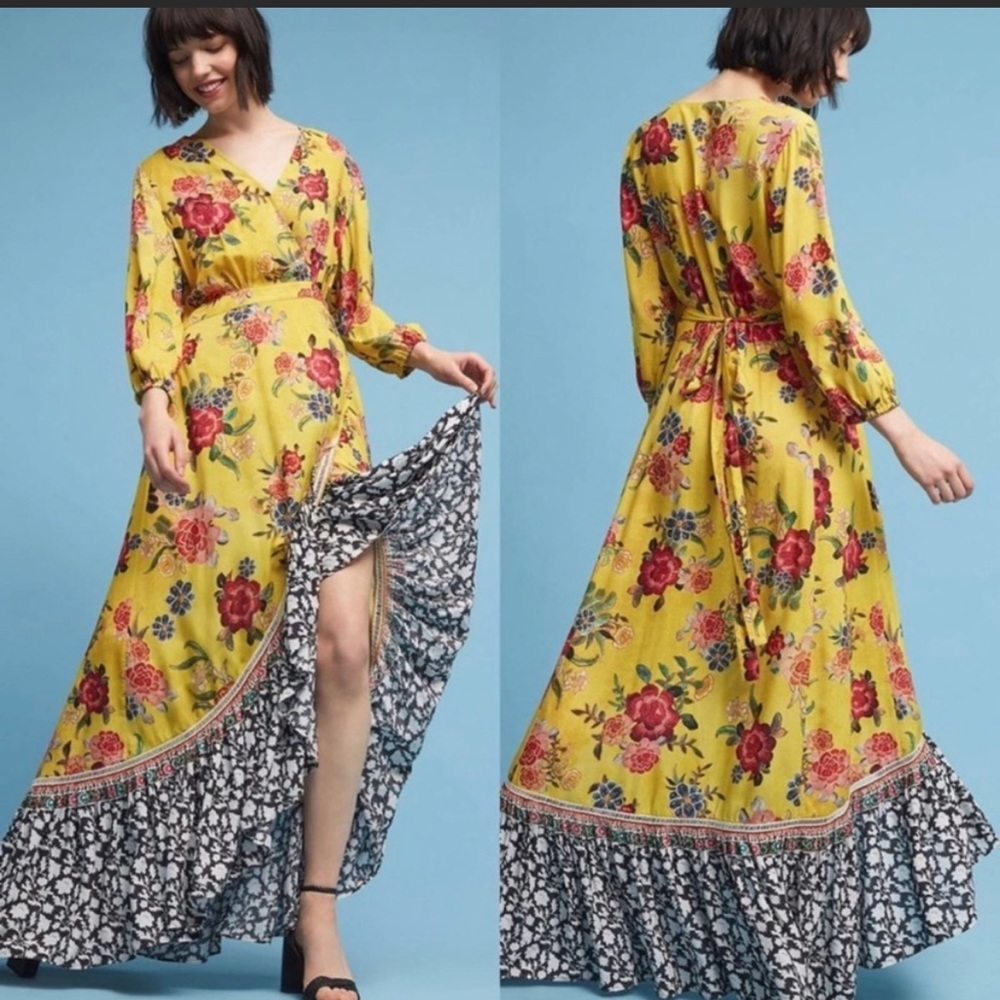 Farm Rio SunLit Floral Maxi Wrap Dress Size XS